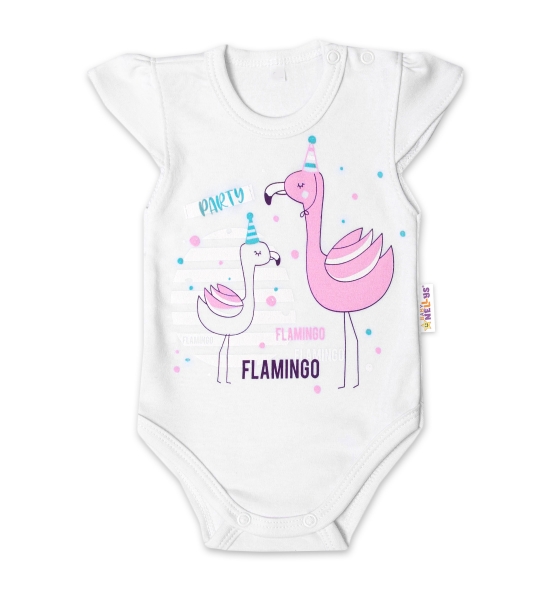 125060 216368 Baby Nellys Bavlnene Dojcenske Body Kr Rukav Flamingo Biele
