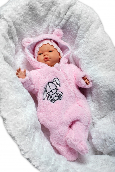 129286 226677 Baby Nellys Chlpackovy Overalek S Kapucnou Cute Bunny Svetlo Ruzovy Vel 62